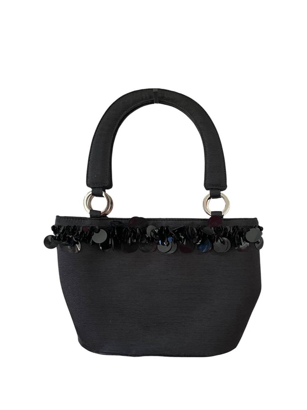 Vintage 90s Talbots Black Paillette Sequin Faille Evening Shoulder Bag Cocktail